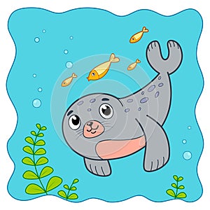 Cute Seal underwater cartoon. Seal clipart