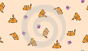 Cute seamless background with funny cats in cartoon style