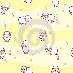 Cute Seamless Background With Sheep Pattern Vector