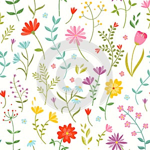 Cute seamless floral pattern with spring flowers.