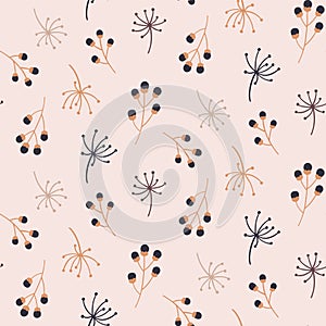 Cute seamless pattern with autumn floral elements. Hand drawn print.