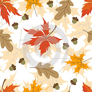 Cute seamless pattern with autumn leaves for kids textile and wallpaper. Colorful Fall pattern with colorful elements on