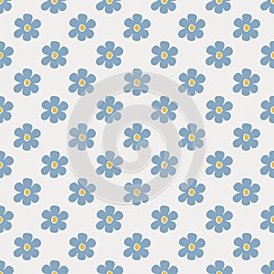 Cute seamless pattern with blue flowers on a transparent background