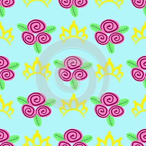 Seamless pattern crown and flowers - vector, illustration, eps
