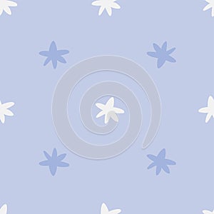 Cute seamless pattern with cartoon blue stars on light background. Stargazer. Simple Christmas holiday wallpaper. Design element