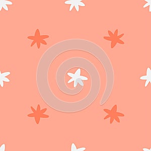 Cute seamless pattern with cartoon pink stars on light background. Stargazer. Simple Christmas holiday wallpaper. Design element