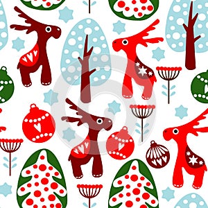 Cute seamless pattern with christmas balls, reind