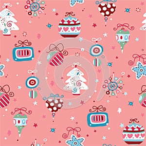 Cute seamless pattern with Christmas elements