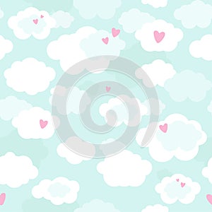 Cute seamless pattern with clouds in pastel colors.