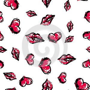 Cute seamless pattern. Color romantic background. Illustration with lips. Valentines day theme.