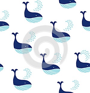 Cute seamless pattern with decorative whales.