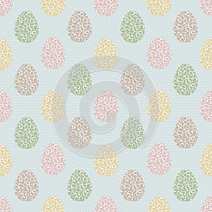Cute seamless pattern with Easter eggs on a blue background