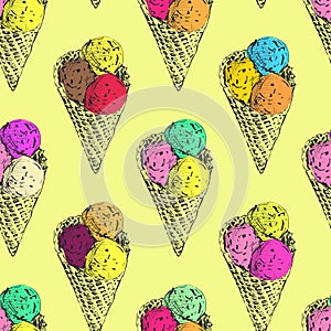 cute seamless pattern with hand drawn ice cream for summer prints