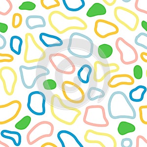 Cute seamless pattern with hand drawn multicolored shapes. Childish style vector background. Fresh modern geo print