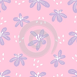 Cute seamless pattern with hand drawn scribble flowers