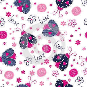 Cute seamless pattern with ladybugs