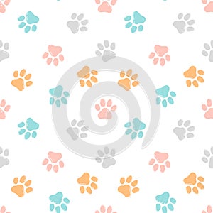 Cute seamless pattern with paw prints. Animal background.
