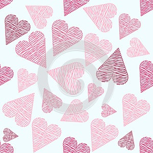 Cute seamless pattern with pink hearts, background for valentine
