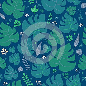 Cute seamless pattern plam green leaves