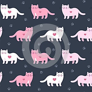 Cute seamless pattern with pretty kittens. Saturated colors