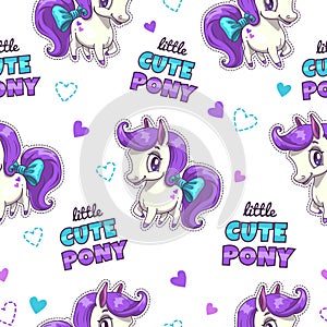 Cute seamless pattern with pretty little pony patches