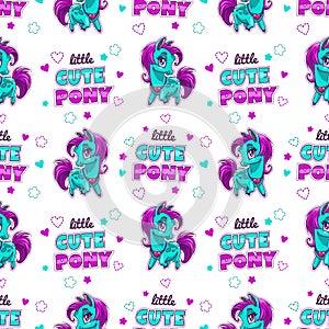 Cute seamless pattern with pretty little pony patches