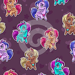 Cute seamless pattern with pretty little pony stickers.