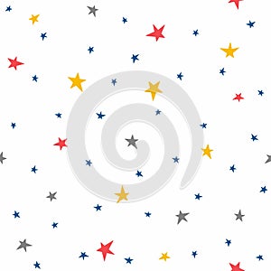 Cute seamless pattern with randomly scattered little stars.