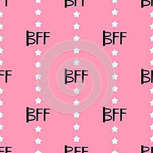 Cute seamless pattern. Repeated abbreviations BFF and stars. photo