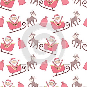 Cute seamless pattern with Santa Claus for Merry Christmas and Happy New Year decor