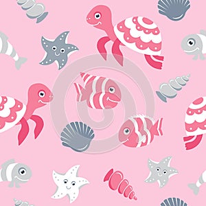 Cute seamless pattern with sea animals