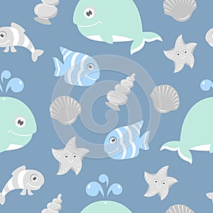 Cute seamless pattern with sea animals for scrapbooking