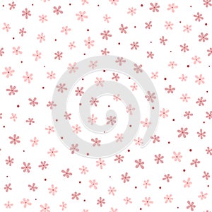 Cute seamless pattern with small flowers and round dots. Endless floral print.