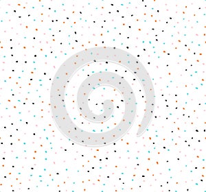 Cute seamless pattern or texture with colorful polka dots on white background.