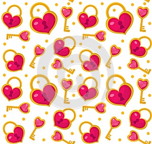 Cute seamless pattern Valentines day with heart lock, key. Love, romance endless
