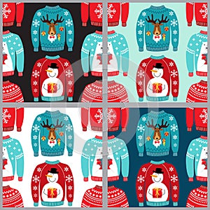 Cute seamless patterns for Ugly Sweater Christmas Party