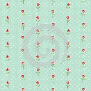 Cute seamless Shabby Chic pattern with roses and polka dots