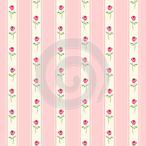 Cute seamless Shabby Chic pattern with roses and stripes