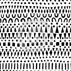Cute seamless striped pattern. Black and white print in doodle style. Vector illustration