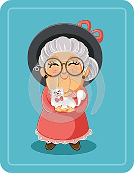 Cute Senior Lady with Her Cat Pet Vector Illustration