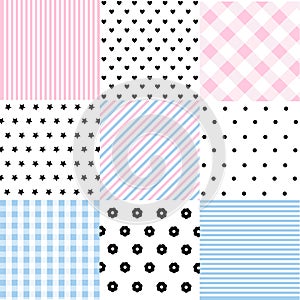 Cute set of Baby seamless patterns with fabric textures