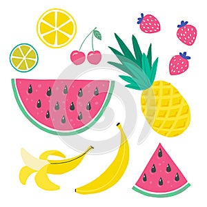 Cute Set bright colors of fruits vector collections. Hand drawing vector illustration.