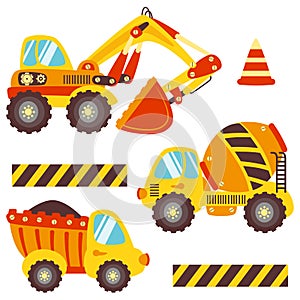 Cute set construction equipment for different purposes. photo