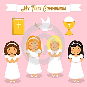 Cute set of design elements for First Communion for girls