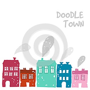 Cute set of doodle houses with smoking chimney, i