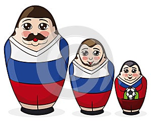 Cute set of Matryoshka dolls as soccer players, Vector illustration