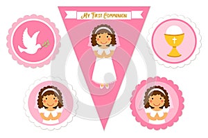 Cute set of printable elements for First Communion for girls