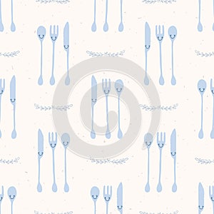 Cute set of spoon, knife and fork vector illustration.