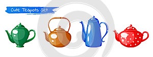 Cute set teapots on a white background. Ð¡artoon style. Vector illustration.