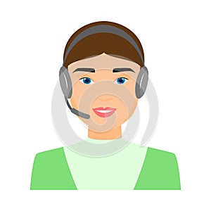 Cute sexy call center woman operator in green clothes